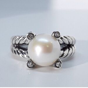David Yurman Sterling Silver Pearl Ring size 6